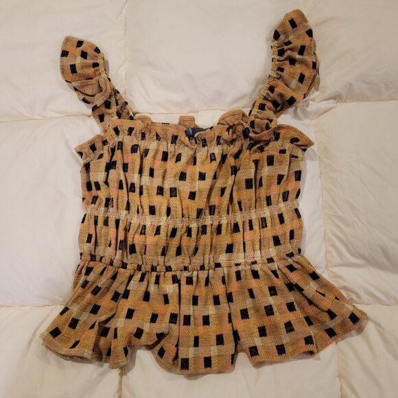 Anthropologie Eva Franco Smocked Peplum Top Size L - Picture 2 of 9